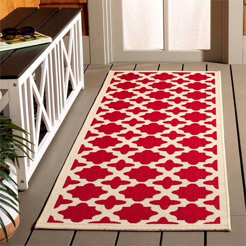 Pemberly Row Polypropylene Red Indoor Outdoor Rug - Runner 2'3