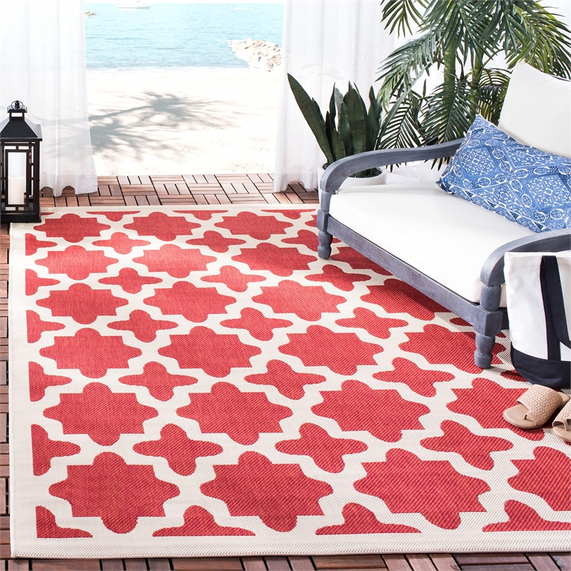 Pemberly Row Polypropylene Red Indoor Outdoor Rug - Square 4'