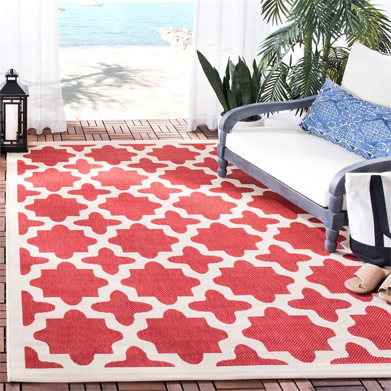 Pemberly Row Polypropylene Red Indoor Outdoor Rug - Square 5'3
