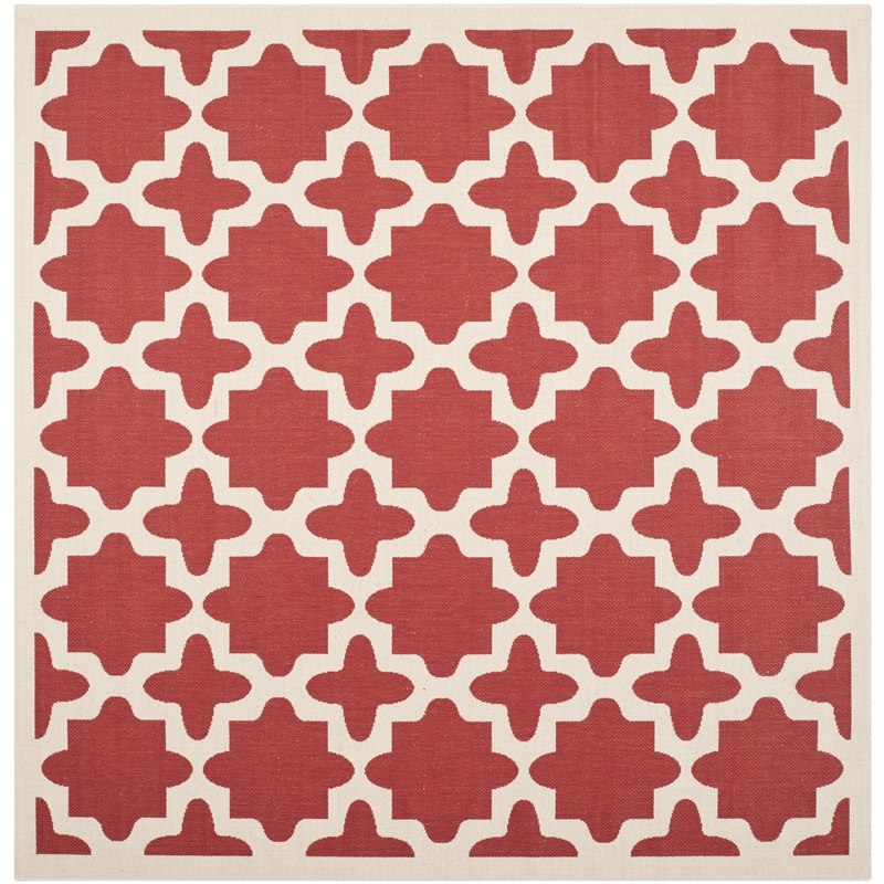 Pemberly Row Polypropylene Red Indoor Outdoor Rug - Square 5'3
