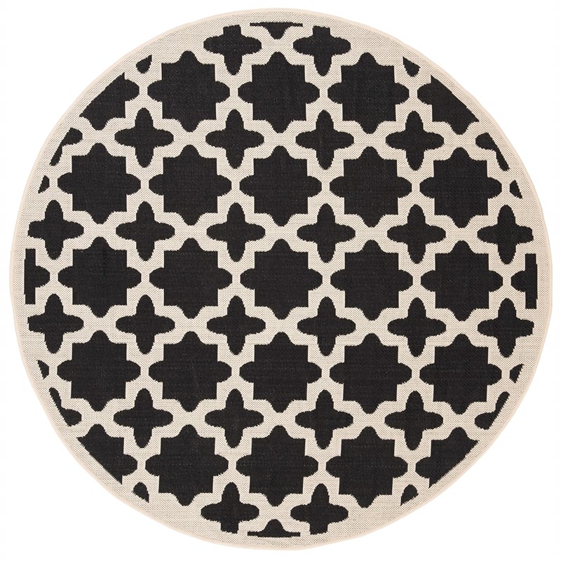 Pemberly Row Polypropylene Black Indoor Outdoor Rug - Round 5'3