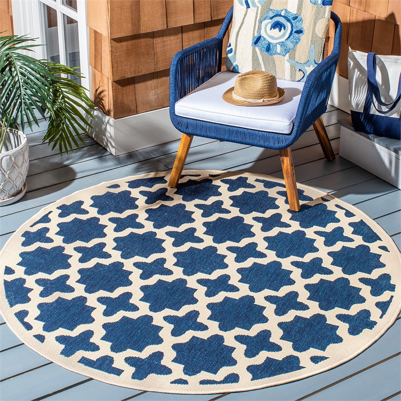 Pemberly Row Polypropylene Navy Indoor Outdoor Rug - Round 4'