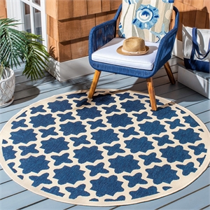 Pemberly Row Polypropylene Navy Indoor Outdoor Rug - Round 4'