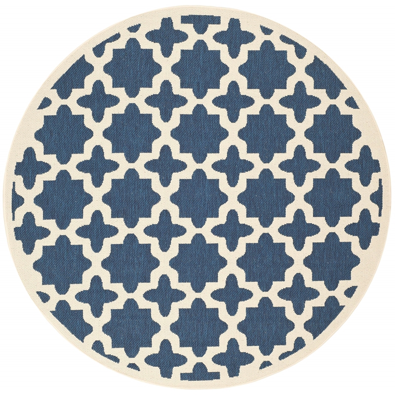 Pemberly Row Polypropylene Navy Indoor Outdoor Rug - Round 6'7