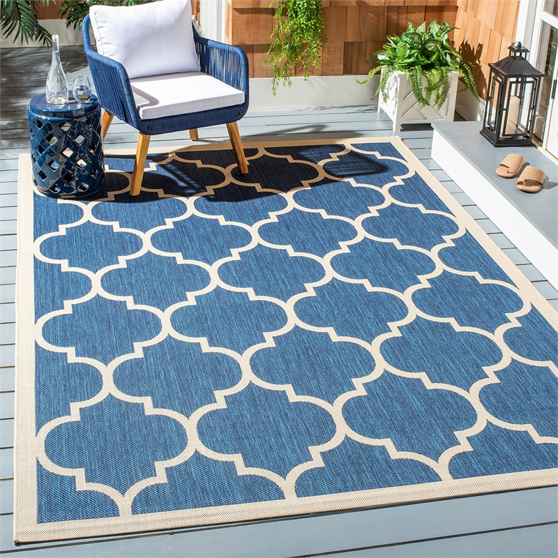 Pemberly Row Polypropylene Blue Indoor Outdoor Rug - 2'7