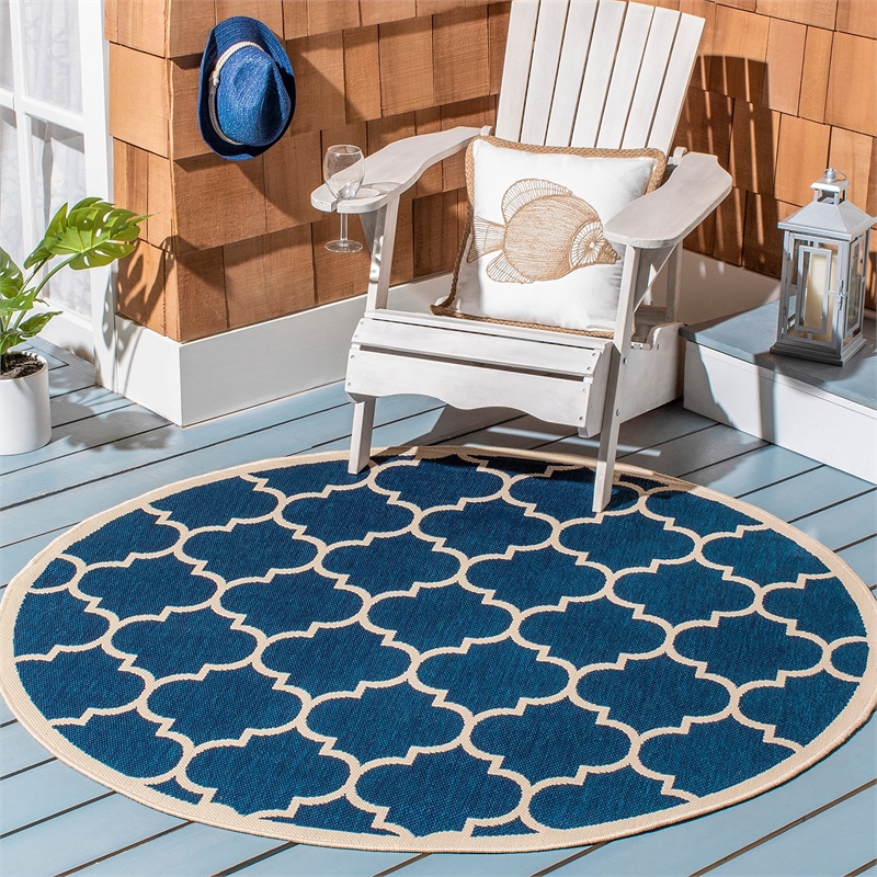 Pemberly Row Polypropylene Blue Indoor Outdoor Rug - 2'7