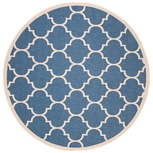 Pemberly Row Polypropylene Blue Indoor Outdoor Rug - Round 5'3&quot