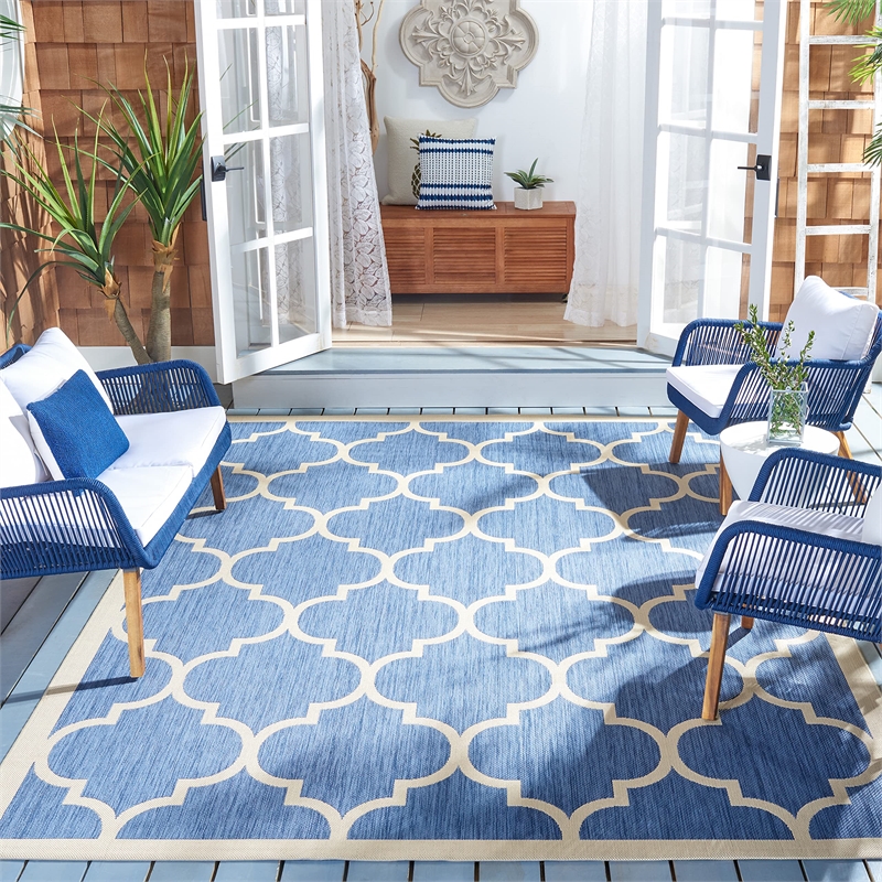 Pemberly Row Polypropylene Blue Indoor Outdoor Rug - Square 4'