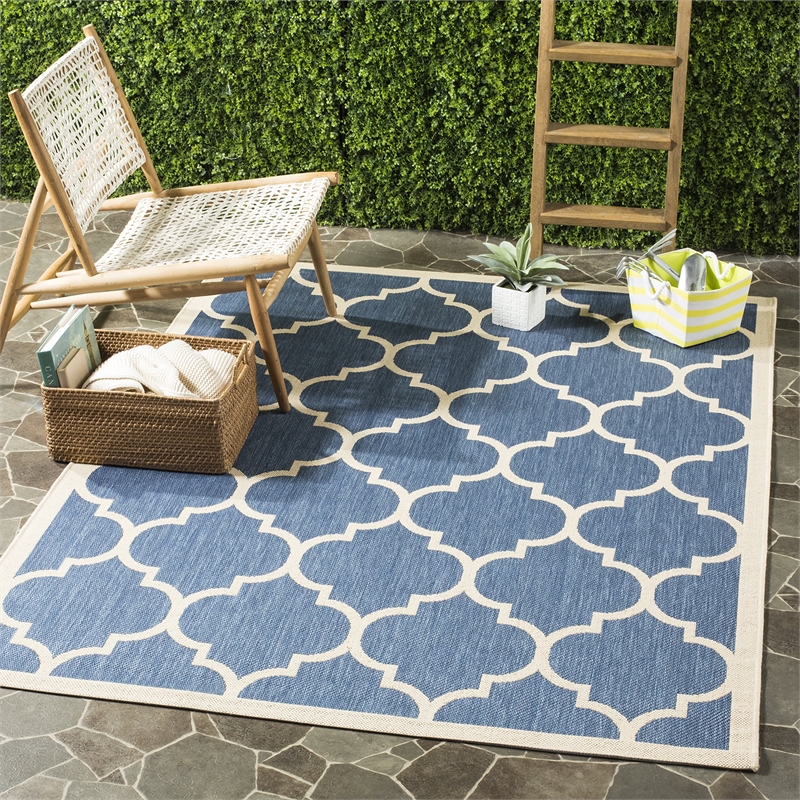 Pemberly Row Polypropylene Blue Indoor Outdoor Rug - Square 5'3