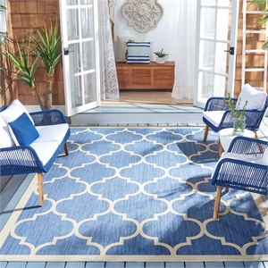 Pemberly Row Polypropylene Blue Indoor Outdoor Rug - Square 7'10&quot