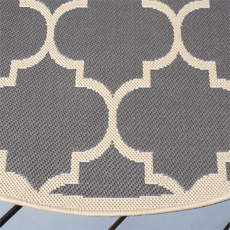 Pemberly Row Polypropylene Anthracite Indoor Outdoor Rug - Round 4'
