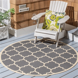Pemberly Row Polypropylene Anthracite Indoor Outdoor Rug - Round 6'7&quot