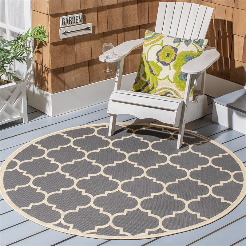 Pemberly Row Polypropylene Anthracite Indoor Outdoor Rug - Round 7'10