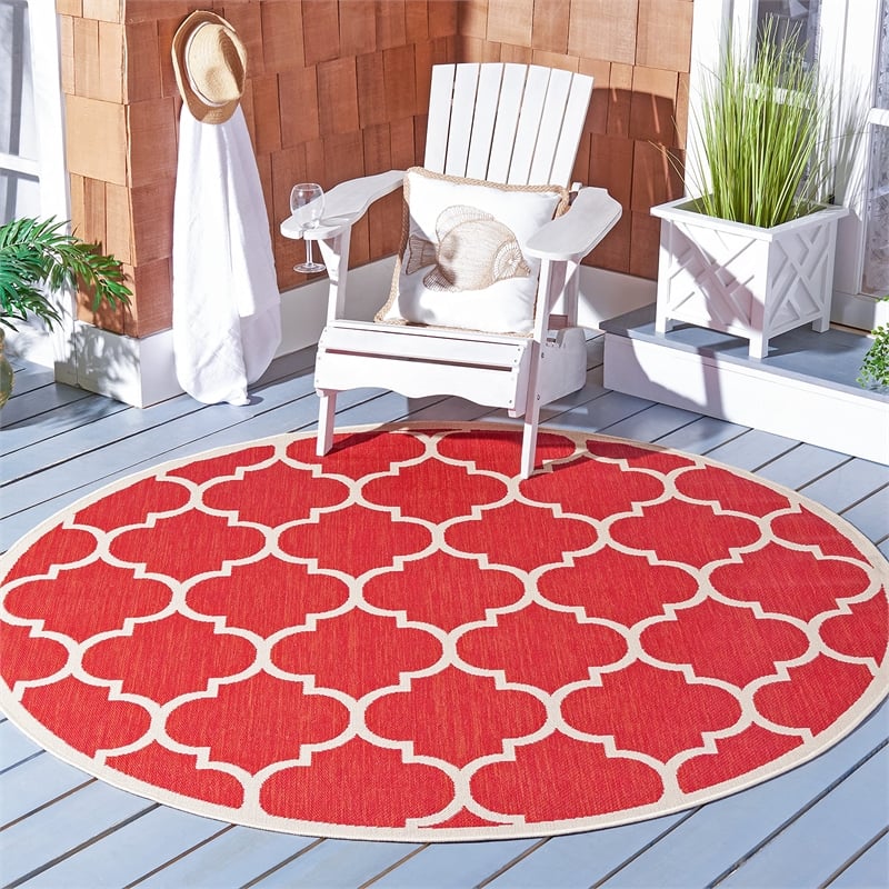 Pemberly Row Polypropylene Red Indoor Outdoor Rug - Round 7'10