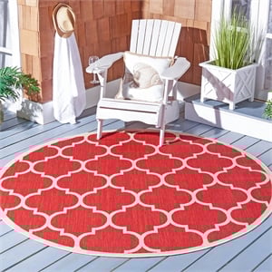 Pemberly Row Polypropylene Red Indoor Outdoor Rug - Round 7'10&quot