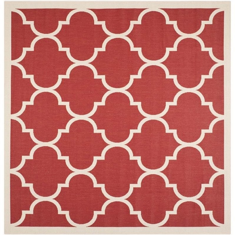 Pemberly Row Polypropylene Red Indoor Outdoor Rug - Square 4'