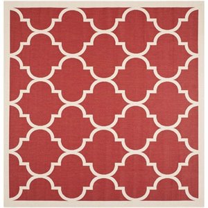 Pemberly Row Polypropylene Red Indoor Outdoor Rug - Square 4'