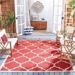 Pemberly Row Polypropylene Red Indoor Outdoor Rug - Square 5'3&quot