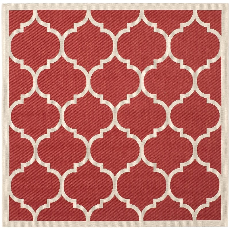 Pemberly Row Polypropylene Red Indoor Outdoor Rug - Square 5'3