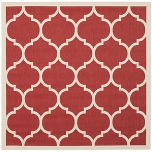 Pemberly Row Polypropylene Red Indoor Outdoor Rug - Square 7'10&quot