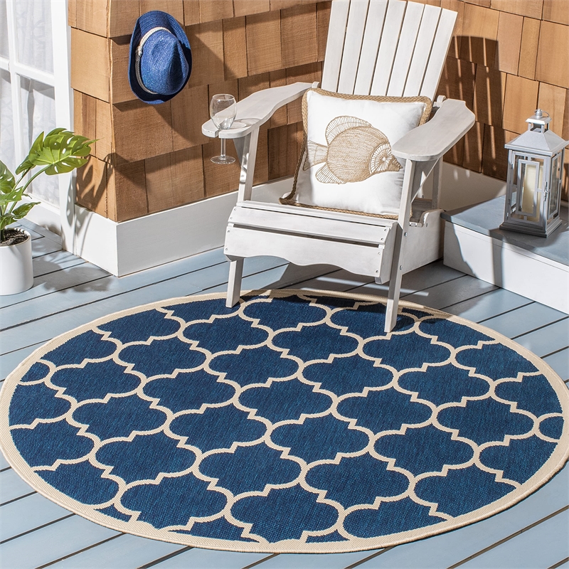 Pemberly Row Polypropylene Navy Indoor Outdoor Rug - Round 4'