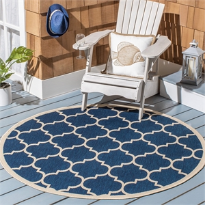 Pemberly Row Polypropylene Navy Indoor Outdoor Rug - Round 4'