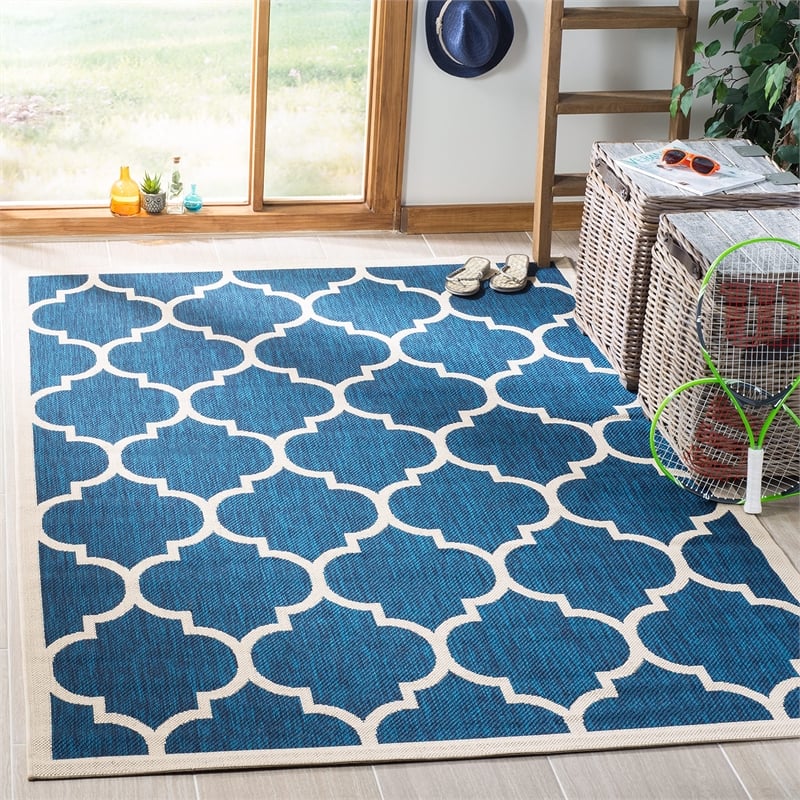 Pemberly Row Polypropylene Navy Indoor Outdoor Rug - Square 4'
