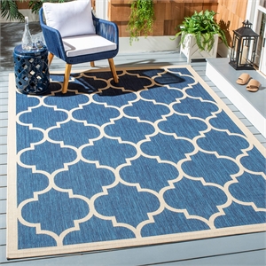 Pemberly Row Polypropylene Navy Indoor Outdoor Rug - Square 5'3&quot