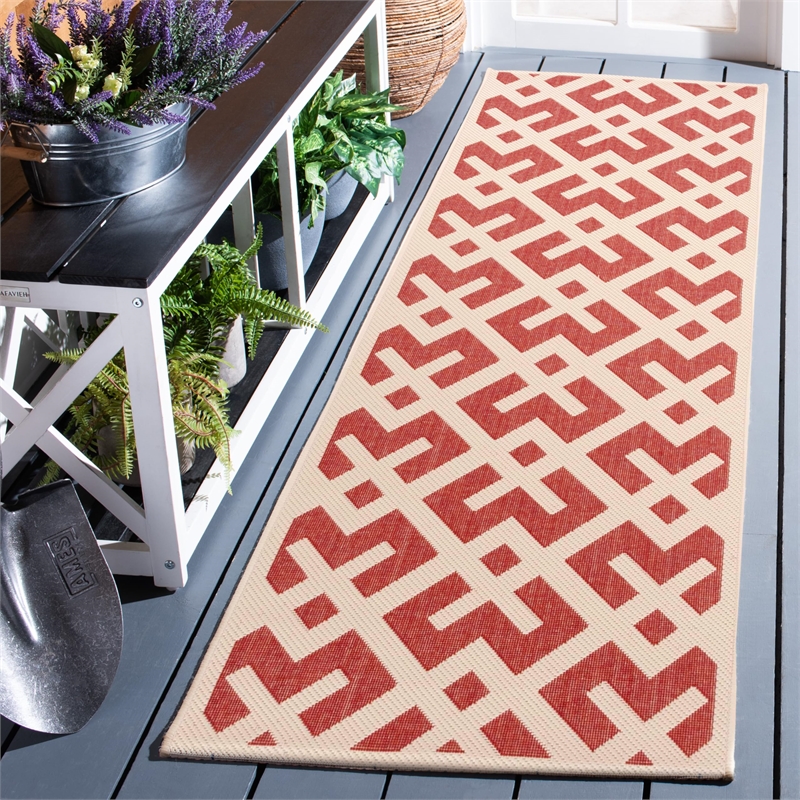 Pemberly Row Polypropylene Red Indoor Outdoor Rug - Runner 2'4