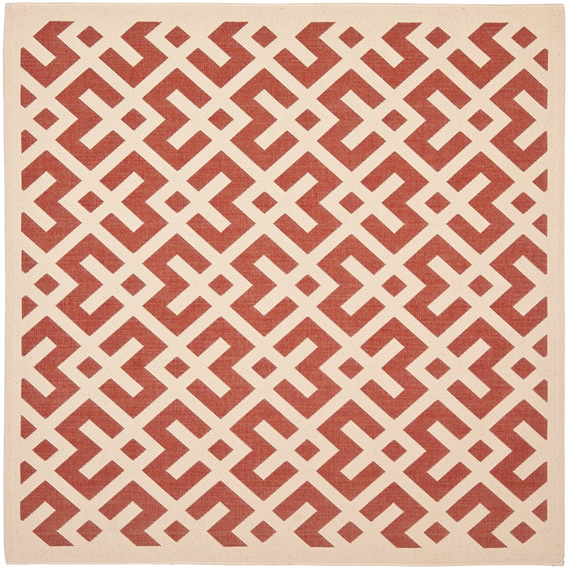 Pemberly Row Polypropylene Red Indoor Outdoor Rug - Square 4'