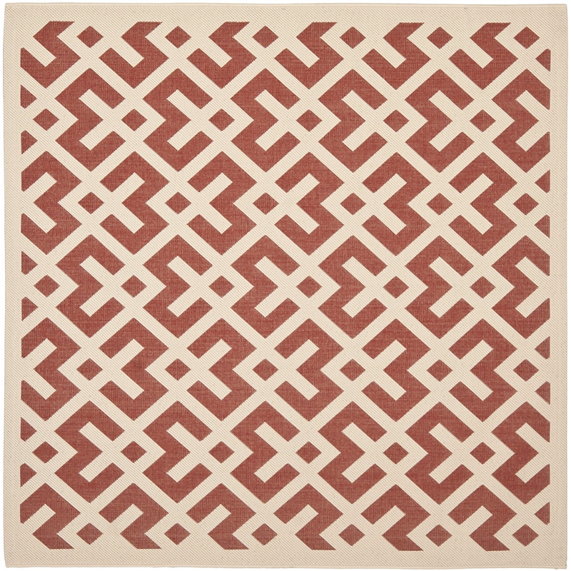 Pemberly Row Polypropylene Red Indoor Outdoor Rug - Square 5'3