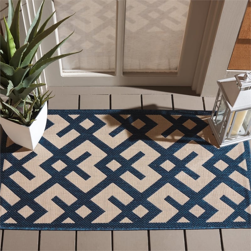 Pemberly Row Polypropylene Navy Indoor Outdoor Rug - 2' x 3'6