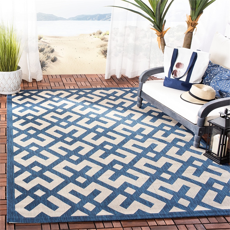 Pemberly Row Polypropylene Navy Indoor Outdoor Rug - 9' x 12'