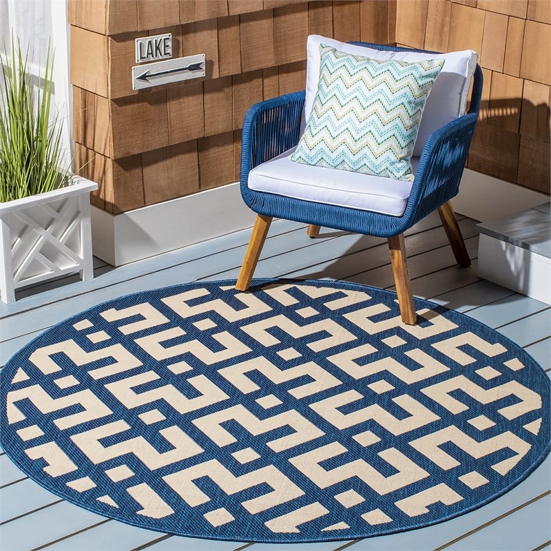 Pemberly Row Polypropylene Navy Indoor Outdoor Rug - Round 5'3