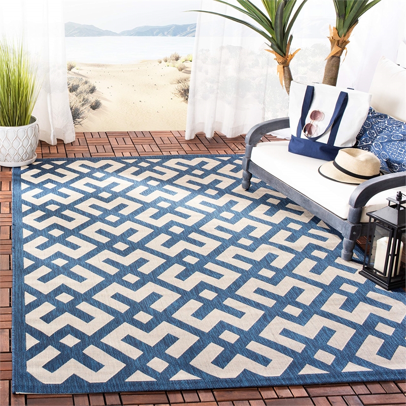 Pemberly Row Polypropylene Navy Indoor Outdoor Rug - Square 6'7