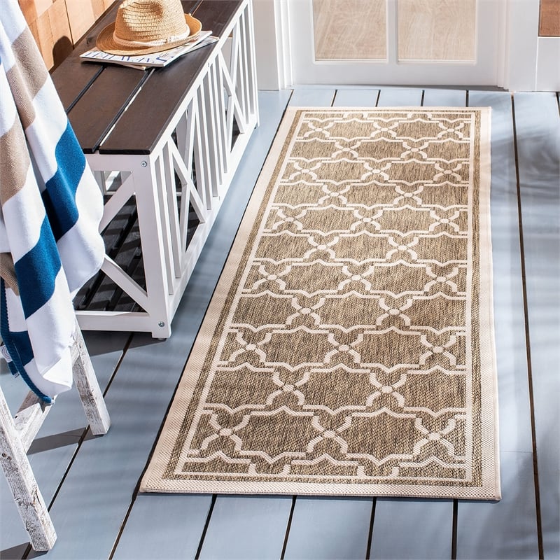 Pemberly Row Polypropylene Brown Indoor Outdoor Rug - Runner 2'4