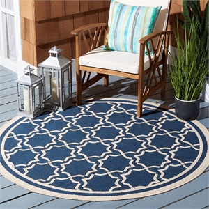 Pemberly Row Polypropylene Navy Indoor Outdoor Rug - Round 5'3&quot