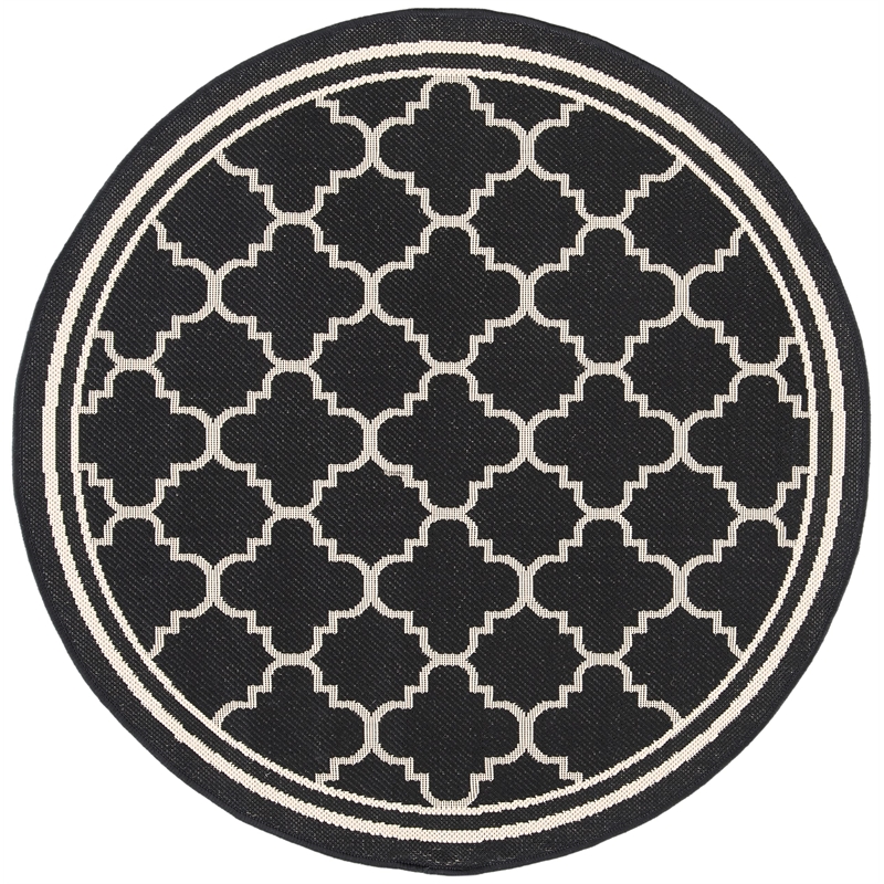Pemberly Row Polypropylene Black Indoor Outdoor Rug - Round 4'