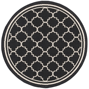 Pemberly Row Polypropylene Black Indoor Outdoor Rug - Round 4'