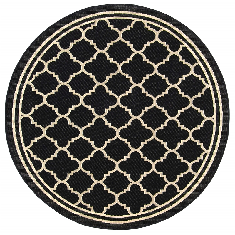 Pemberly Row Polypropylene Black Indoor Outdoor Rug - Round 7'10