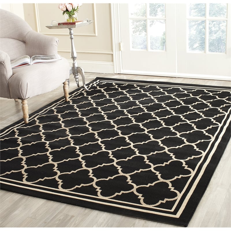 Pemberly Row Polypropylene Black Indoor Outdoor Rug - Square 4'