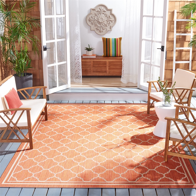 Pemberly Row Polypropylene Terracotta Indoor Outdoor Rug - Square 7'10