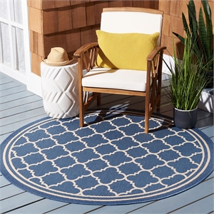 Pemberly Row Polypropylene Blue Indoor Outdoor Rug - Round 4'