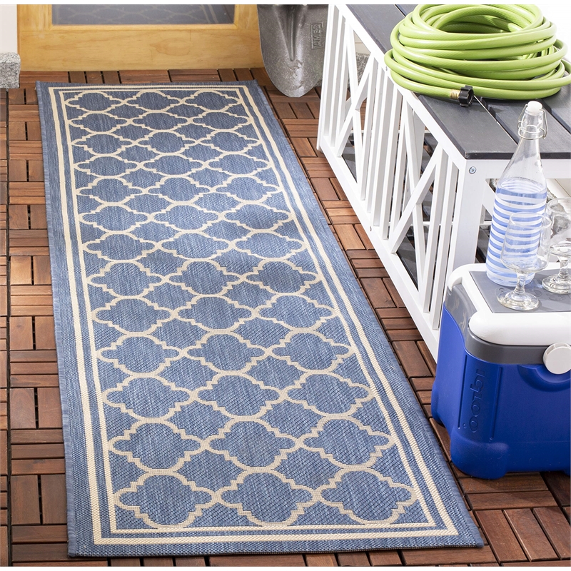 Pemberly Row Polypropylene Blue Indoor Outdoor Rug - Runner 2'3