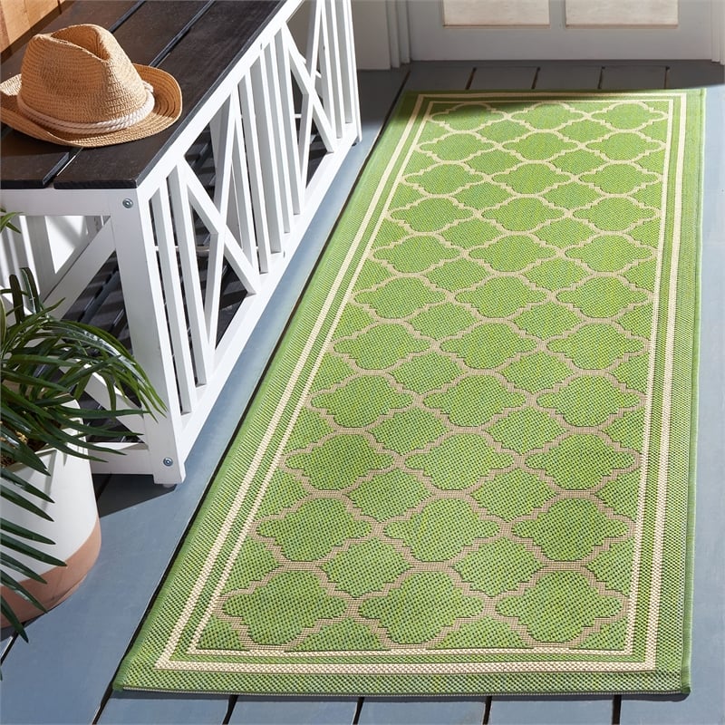 Pemberly Row Polypropylene Green Indoor Outdoor Rug - Runner 2'3