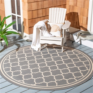 Pemberly Row Polypropylene Anthracite Indoor Outdoor Rug - Round 4'