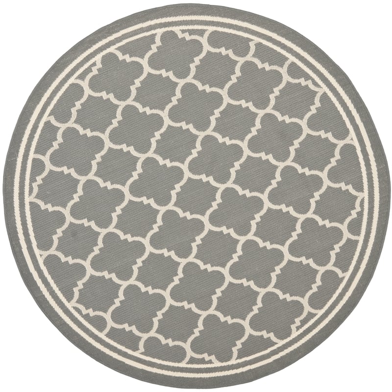 Pemberly Row Polypropylene Anthracite Indoor Outdoor Rug - Round 4'
