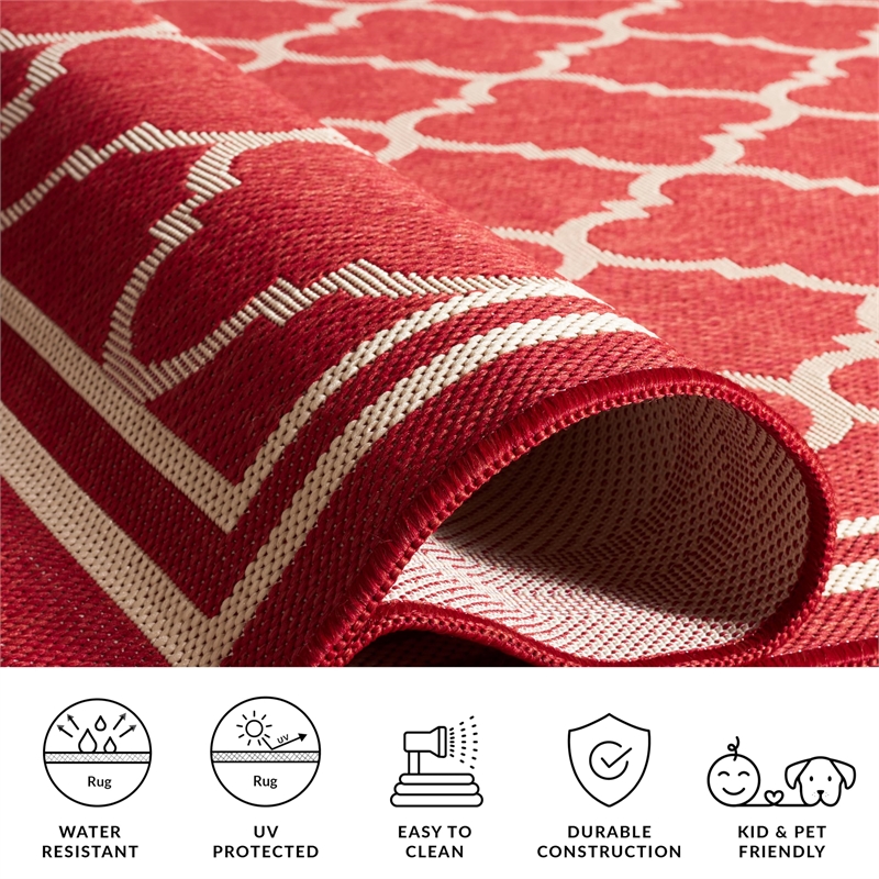 Pemberly Row Polypropylene Red Indoor Outdoor Rug - Runner 2'4