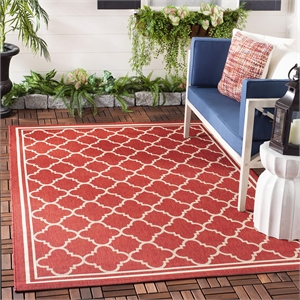 Pemberly Row Polypropylene Red Indoor Outdoor Rug - Square 4'