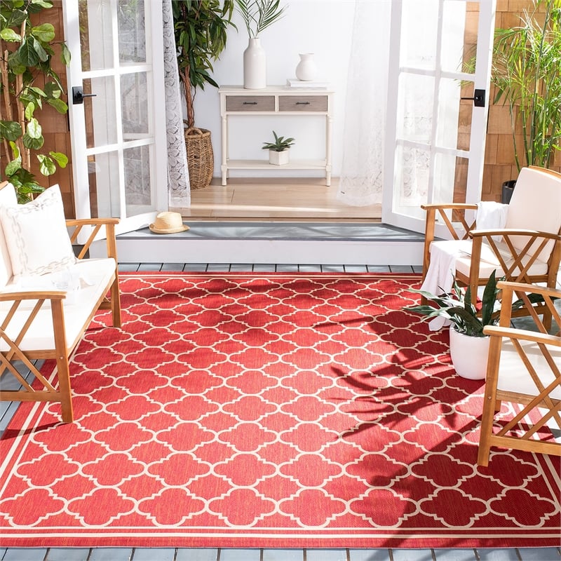 Pemberly Row Polypropylene Red Indoor Outdoor Rug - Square 5'3